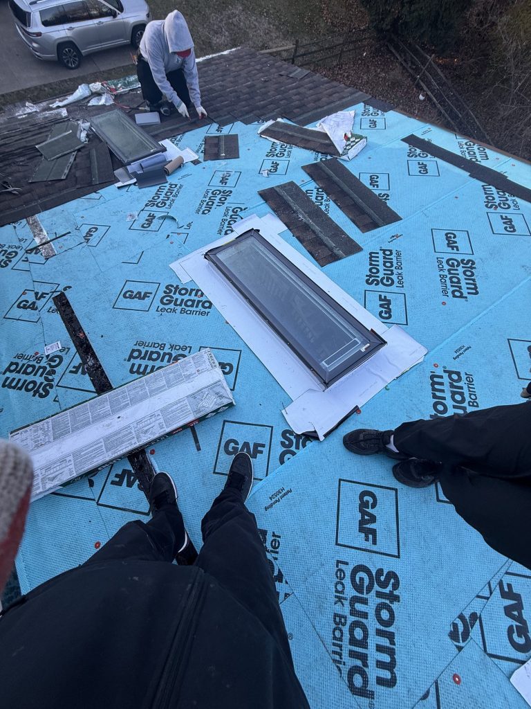 Roofing elements laid out before installing a new roof
