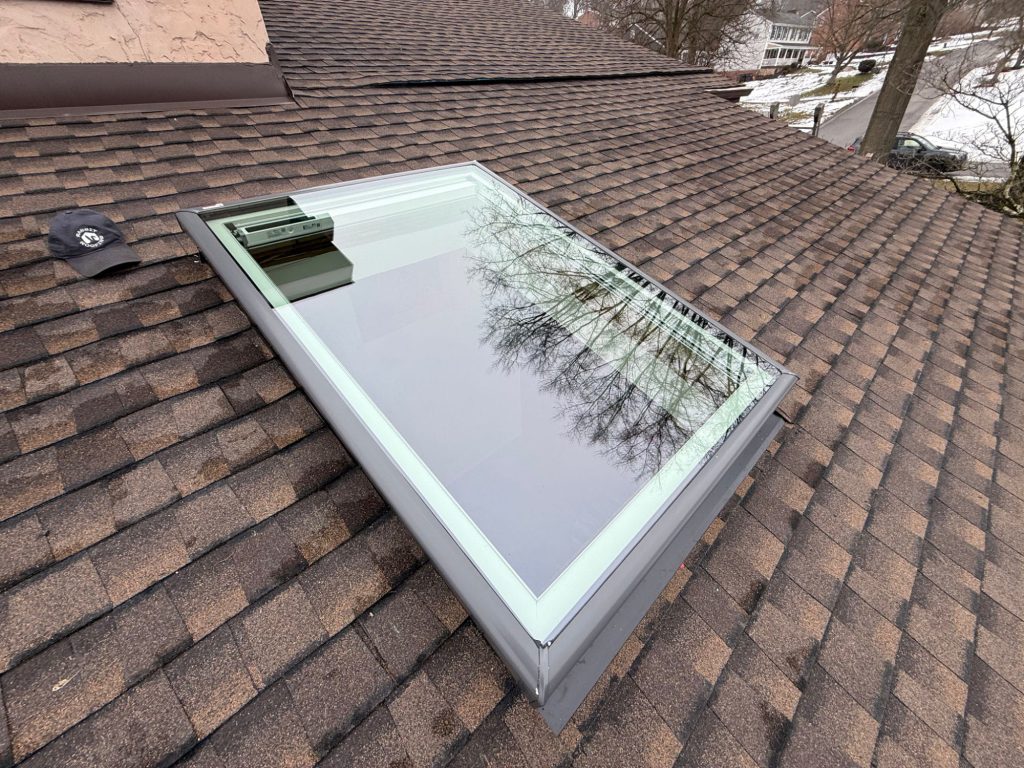 New skylight installed on a roof