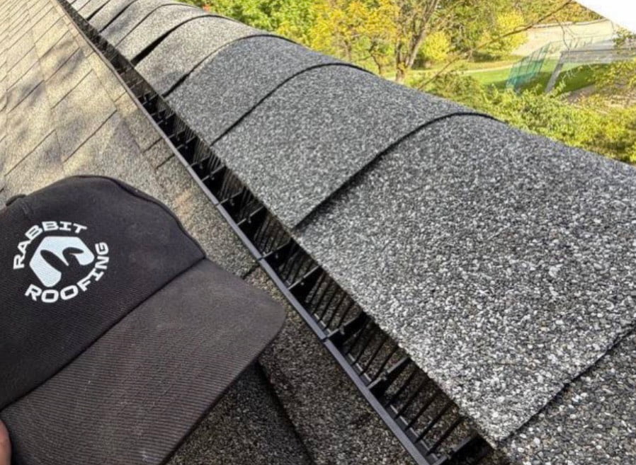 Ridge vent at the top of a home with Rabbit Roofing